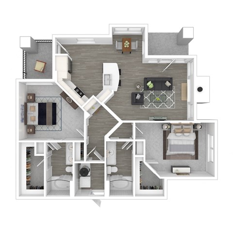 Floor plan for 2 beds, 2 baths, 1259 sqft